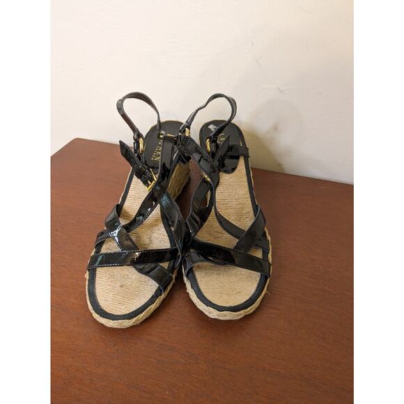 Lauren Ralph Lauren Shoes Espadrille Black Patent Leather Tan Woman’s Size 11 - Picture 2 of 8